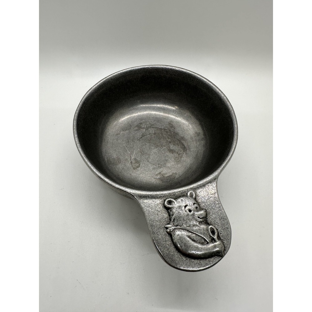Vintage Carson Pewter Baby Bowl 6.5x2" With Bear Handle Kitchen Accessories